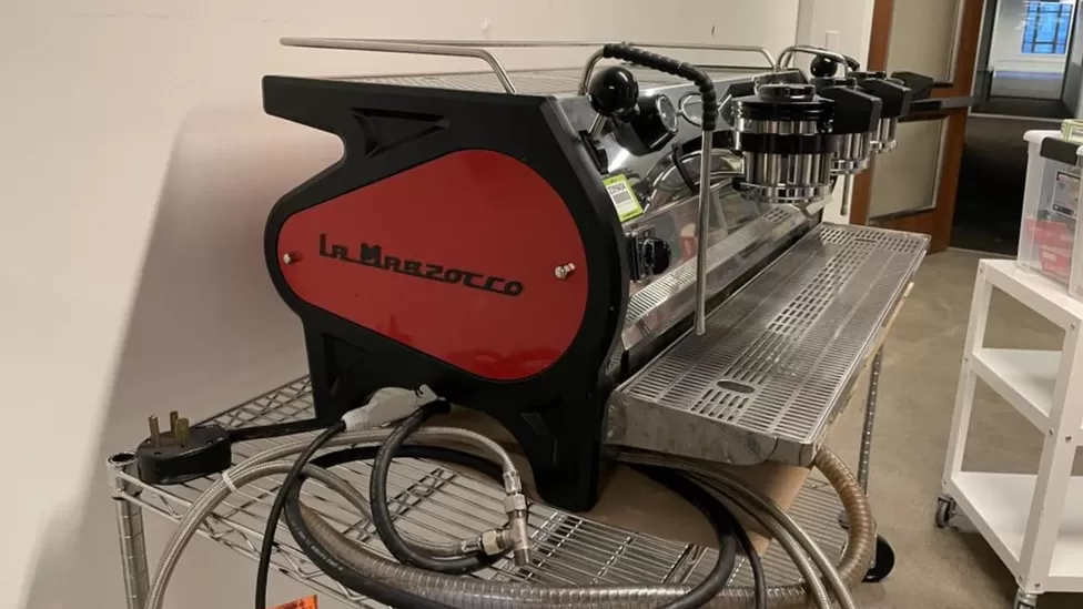 A high-end La Marzocco espresso machine for sale from Twitter's auction Image caption, 